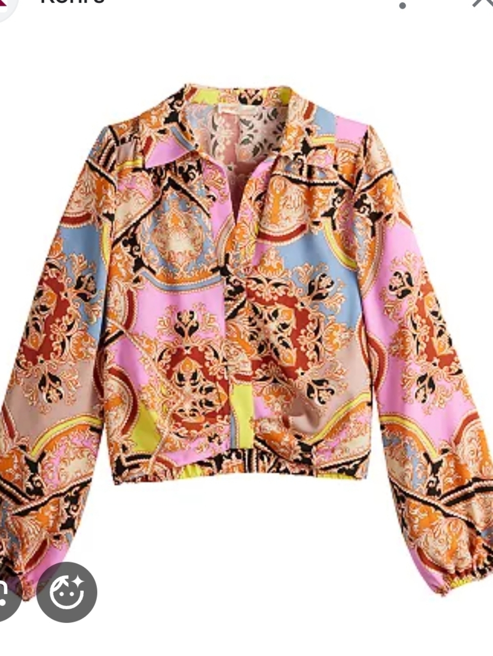 Intempo Colorful Twist Front Patterned  Blouse NWT